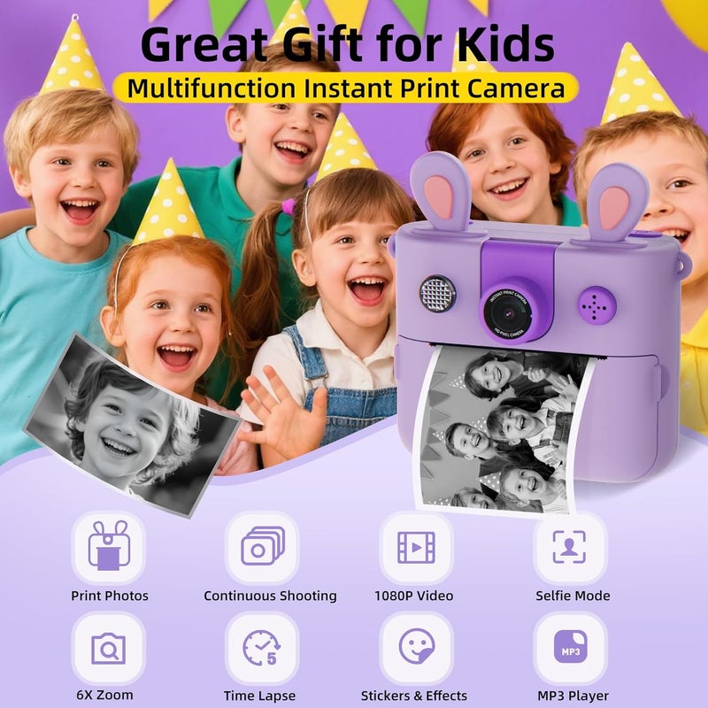 FOUGSTA Kids Instant Print Camera for Boys and Girls 1080P HD Toddler Digital Camera with 3 Rolls Print Paper&32G Card, Christmas Birthday Gift Toys for Age 3-16 Kids Portable Travel Digital Camera Toy - Image 2